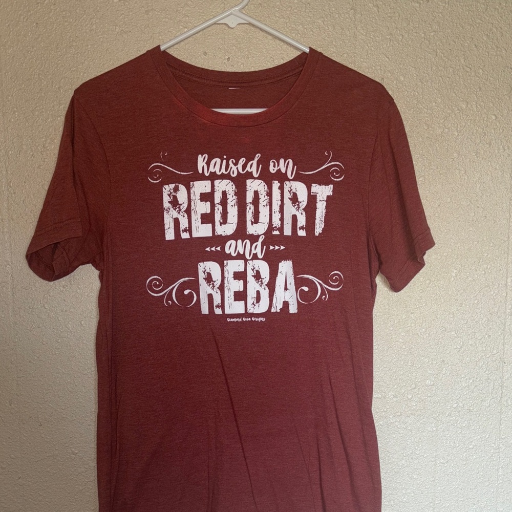 Red Graphic T-Shirt with Raised on Red Dirt and Reba Print